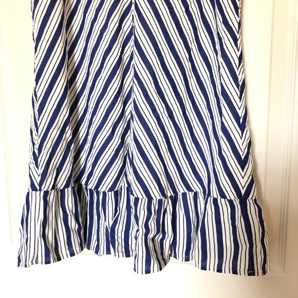 PEACH LOVE Striped Mini Dress V Neck Ruffle Blue White Size Medium - Picture 6 of 11